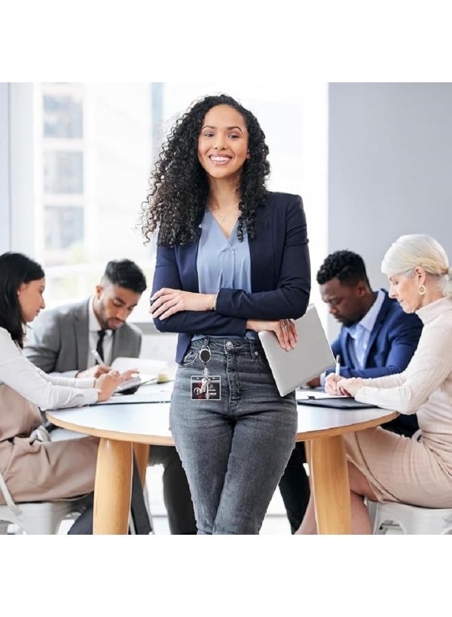 حامل شارة الهوية - بحبل قصير مع مشبك، بكرة شارة حلقة، سلك سحب  - شديد التحمل - حامل بطاقة هوية شفاف قابل للسحب (اسود) - Image 2